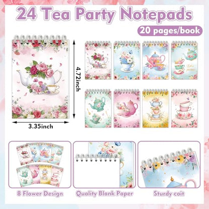 48 Pcs Tea Party Favors Tea Notebook with Floral Ballpoint Pens - style: Tea