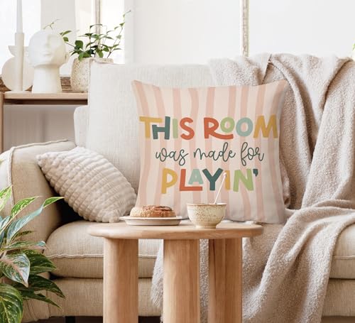 Voatok Boho Kids Playroom Pillow Covers 18x18, This Room Was Made for Play Decorative Throw Pillow Covers Pillowcases Decorations for Kids Nursery Toddler Room Bedroom Playroom Sofa Bed Couch Decor - color: Playin-1