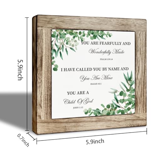 Christian Motivational Wooden Box Sign, Fearfully and Wonderfully, Baby Shower Christian Baptism Gifts, Made Inspirational Decor for Bedroom Home Office 5.9x5.9 Inches - color: color22