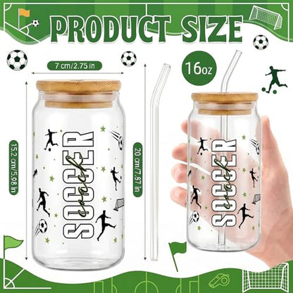 Glass Cups with Lids and Straws, 4Pack, 16oz, Soccer Football - color: Soccer