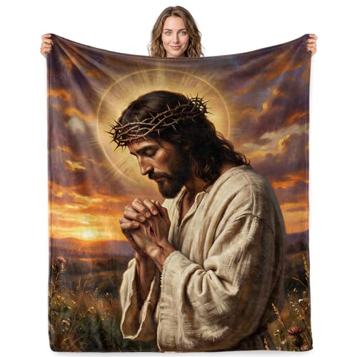 Jekeno Jesus Christ Gifts Blanket Religious Christian Throw Blanket - color: Jesus Praying, size: 60x80 Inch