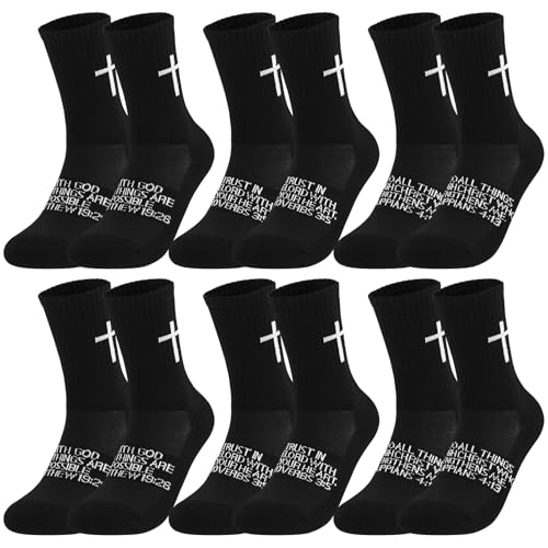 4/6 Pairs Cross Socks Christian Socks with Bible Verse for Church - color: Black