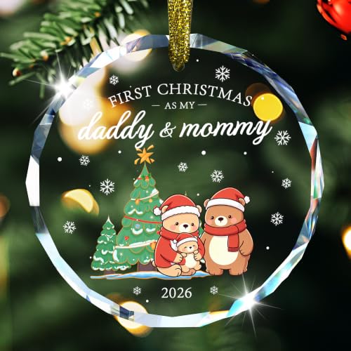 First Christmas as Daddy & Mommy 2026 Glass Ornament - style: Bear Parents