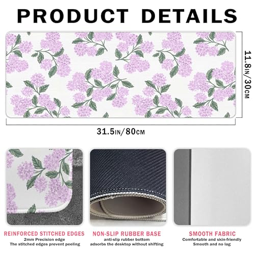 Hydrangea Mouse Pad, Pink Flroal Desk Mat 31.5x11.8 - color: Pink Hydrangea Large, size: 31.5L x 11.8W inches