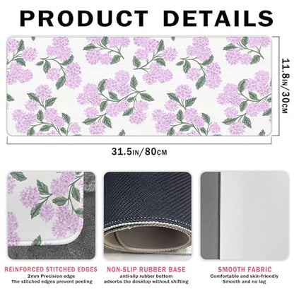 Hydrangea Mouse Pad, Pink Flroal Desk Mat 31.5x11.8 - color: Pink Hydrangea Large, size: 31.5L x 11.8W inches