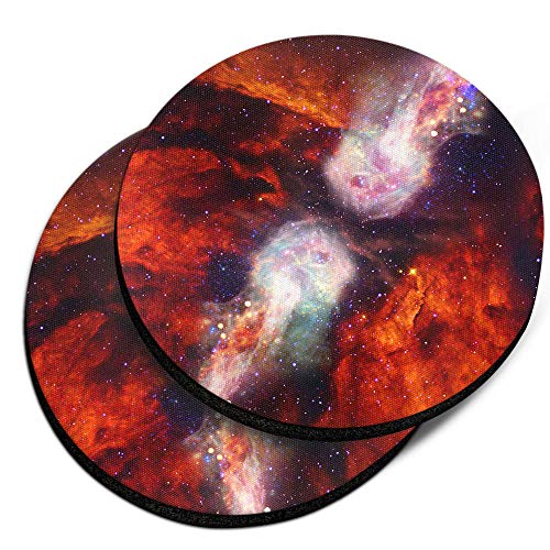 , Fireball Red Cosmo Galaxy Design Absorbent ROUND Fabric Felt Neoprene Car Coasters for Drinks, 2pcs Set - color: Fireball Red Cosmo Galaxy