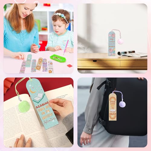 6PCS Kids Diamond Art Bookmarks Kit– DIY Reading Gifts for Classroom, Inspirational Quote Designs – Fun Art & Craft Activity for Boy and Girls - color: Kids