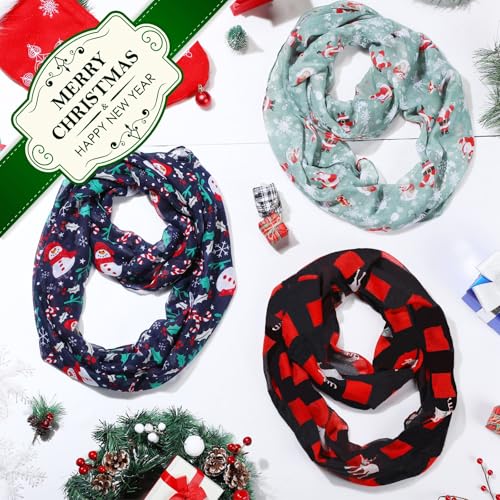 Handepo 6 Pcs Christmas Infinity Scarf Lightweight Holiday Loop Sheer Scarves Sheer Infinity Women's Scarves (Classic Style)