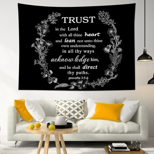 EOBTAIN Bible Verse Tapestry Christian Motivational Quotes and Wildflower on Black Tapestries for Bedroom Aesthetic Nature Botanical Tapestry Wall Hanging Decor for Living Room Bedroom 60x40 Inch - color: Black White, size: 40"L x 60"W