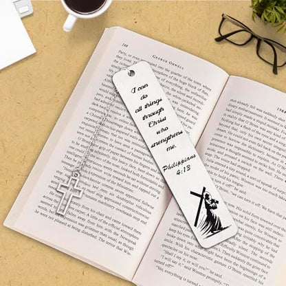 Metal Material Christian Bookmarks with Quote,Silver Bible Bookmark, Jesus Bookmark for Reading and Serenity Prayer