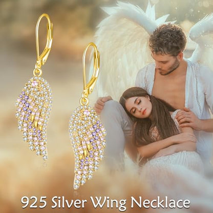 Angel Wings Dangle Drop Earrings for Women Sterling Silver Crystal Angel Wing Jewelry for Wife Mother Wife