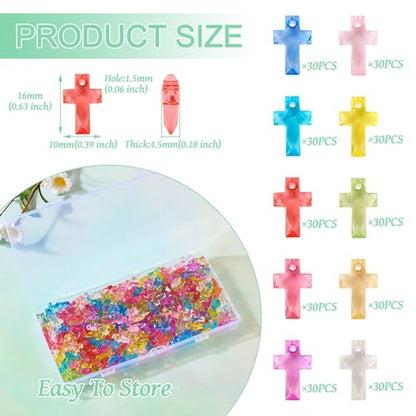FASHEWELRY 300pcs Clear Acrylic Cross Beads Candy Color Cross Loose Beads Transparent Crosses Spacer Beads Easter Crucifix Loose Beads for Jewelry Making - color: Cross-10 Colors