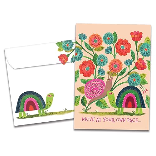 Tree-Free Greetings "Pace Yourself Snail and Turtle Get Well Card - 1 Recycled 5x7 Card & Matching Envelope, Thick Cardstock, Sustainably Made in USA - Encouraging Nature and Animal Theme - color: Your Own Pace