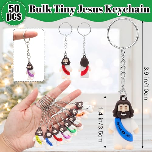 Yelakey 50/100pcs Jesus Love You Keychains Bulk Mini Jesus Figures - color: Multicolor2, size: 100 Pcs