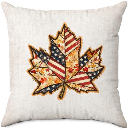 American Flag Rustic Fall Maple Leaf Throw Pillow Covers 18x18 - color: Maple Leaf