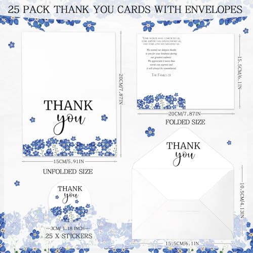 Marspark 25 Pack Funeral Thank You Cards Sympathy Envelopes, Forget Me Not - style: Forget Me Not
