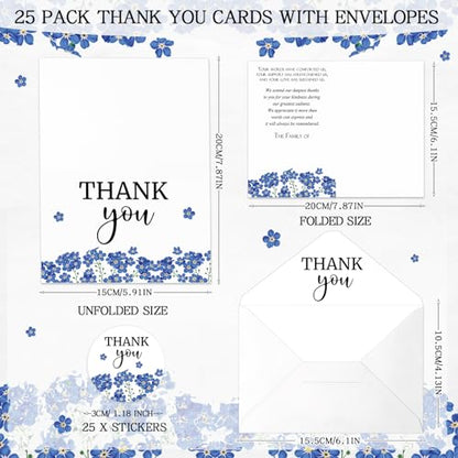 Marspark 25 Pack Funeral Thank You Cards Sympathy Envelopes, Forget Me Not - style: Forget Me Not