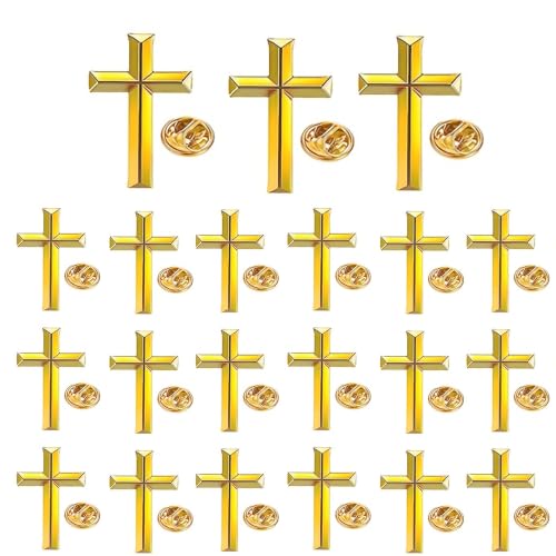 10/50/100 Pack Metal Cross Lapel Pins, Gold & Black Christian Brooch - color: Polished Gold