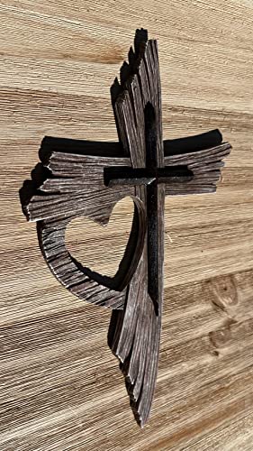 Top Brass Rustic One Love Decorative Heart Wall Cross - Multi Layered Weathered Wood Look Spiritual Jesus Art Sculpture