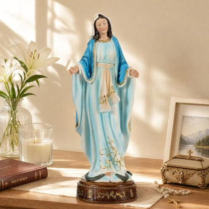 12-Inch Virgin Mary Statue, Catholic Our Lady of Grace - color: White+blue
