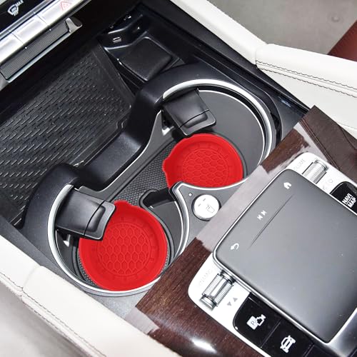 Amooca 4-Pack Spill-Proof Cup Coasters Non-Slip Car Cup Holder Inserts - color: Red, size: 4 pack