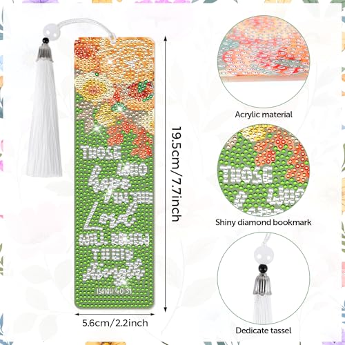8 Pieces Christian Bible Verse Diamond Art Bookmarks 5d Christian Beaded Bookmark Acrylic Tassel Bookmark for DIY Making Beginners Adults Arts Craft Supplies (Floral Christian) - color: Floral Christian