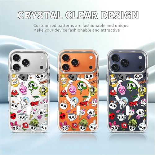 for iPhone 17 Pro Max/iPhone 18 Pro Max Case [Compatible with Magsafe],Girls Women Clear Magnetic Case Silicone Shockproof Protective Cover with Pattern Aesthetics Skull Skeleton - color: Aesthetics Skull Skeleton, size: iPhone 17 Pro Max/iPhone 18 Pro Ma