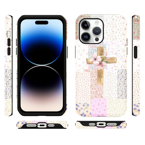 for iPhone 14 Pro 6.1'' Pink Flower Cross Christian Phone Case - color: Pink Flower Cross, size: iPhone 14 Pro