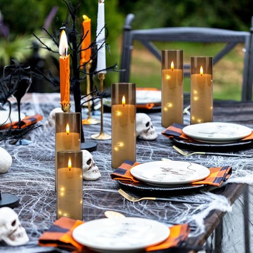24-Pack Gray Flameless Candles with Remote Control, Battery-Powered LED Candles with Embedded Star String Lights & Realistic Flickering Flame. with Timer for Christmas, Home, Wedding, Fireplace Mantle - color: 24String-Grey