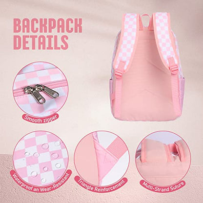 UREYMX Checkered Backpack - School Backpack for Kids, Large Capacity, Waterproof, Lightweight, Black - color: Pink and White Plaid