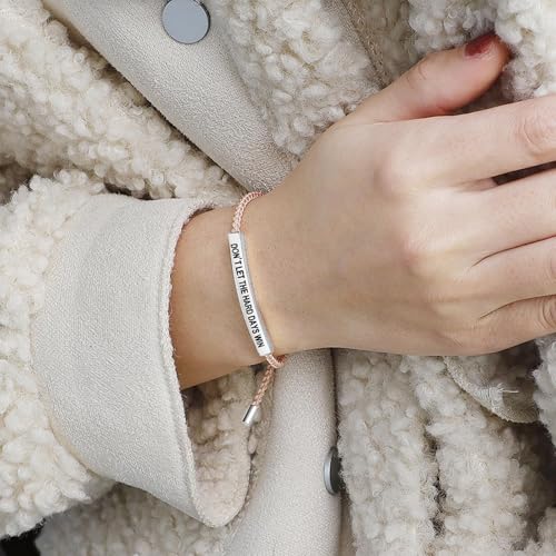 God is in Control Leather Bracelet, Stainless Steel Christian Faith Braided Engraved Bar Bracelets Self Worth Motivation Bracelet Inspirational Friendship Jewelry for Men Women - color: Don't Pink&Silver