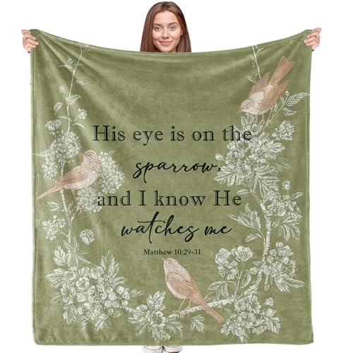 Christian Sparrow Bird Blanket, Christian Gifts for Women Men, His Eye is on the Sparrow Religious Bible Verse Bird Throw Blankets for Bedroom Living Room Couch Sofa, 50x60 Inches - color: Bird