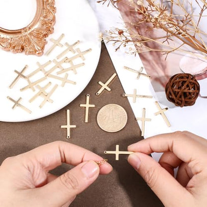 Beebeecraft 1 Box 20Pcs Cross Charms 18K Gold Plated Brass Christian Easter Crucifix Charms for Jewelry Making Bracelet Pendant Necklace DIY Crafts