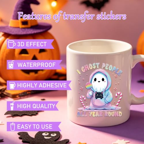 Rngmsi Halloween UV DTF Stickers - 24 Sheets Cute Ghost UV DTF Cup Wraps - style: Halloween Ghost