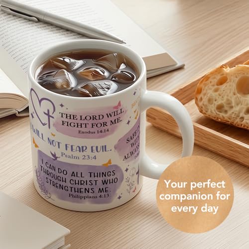 Purple Christian Coffee Mug Gifts for Women, Scripture Ceramic Cup with Bible Verse for Mom Grandma Church Friends, Daily Devotional Bible Study Gifts for Pastor, I Can Do All Things Through Christ
