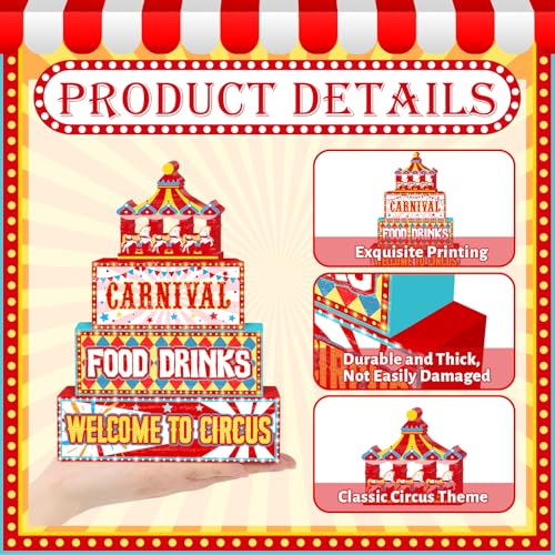 Britimes Tiered Tray Decor Set, 4 Pack, Wooden Table Sign, Carnival - style: Circus Carnival