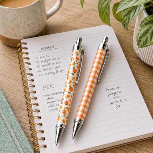 8PC Orange Fruit Theme Pens Bulk Gift Set Cute Fruity Zest Summer Fall Teacher Nurse Desk Accessories Journal Writing Pen Party Favors Supplies Thanksgiving Appreciation Gifts for Women Men Adults - style: Orange