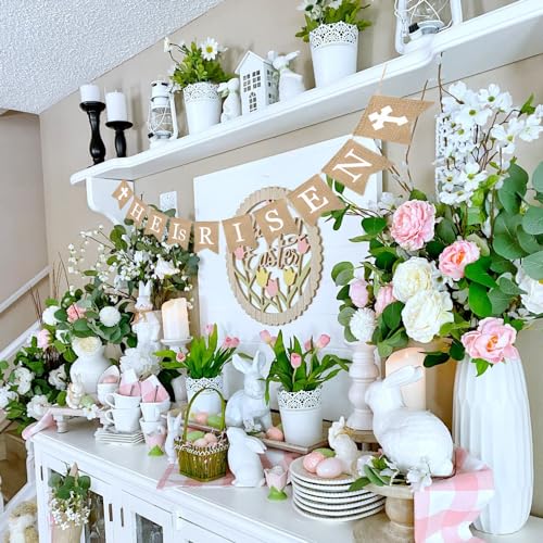 He is Risen Banner, Easter Decorations Natural Burlap Garland Religious Bunting Party Supplies Spring Holiday Celebration for Christian Resurrection Photo Props Church Egg Hunt Events