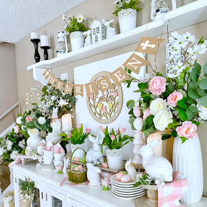 He is Risen Banner, Easter Decorations Natural Burlap Garland Religious Bunting Party Supplies Spring Holiday Celebration for Christian Resurrection Photo Props Church Egg Hunt Events