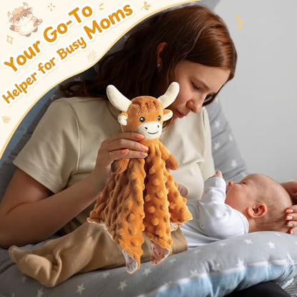 Loveys for Babies, Brown Highland Cow Baby Security Blanket - color: Brown Highland Cattle