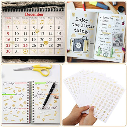 Sinmoe 36 Sheets Clear Gold Foil Planner Stickers Calendar Icons