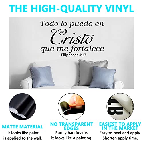 AnFigure Mensajes Cristianos En Español para Pared, Bible Verse Wall Decals, Faith Church Prayer Positive Quotes Home Art Decor Vinyl Stickers Spanish Todo Lo Puedo En Cristo Que Me Fortalece 28"x16" - color: Todo Lo Puedo En Cristo Que Me Fortalece, size