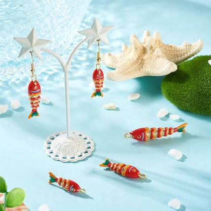 Craftdady Enamel Koi Fish Charms Long-Lasting Plated CZ Sea Ocean Life Animals Pendants 18K Gold Plated Goldfish Charms for Jewelry Making Bracelets Earrings - color: Red