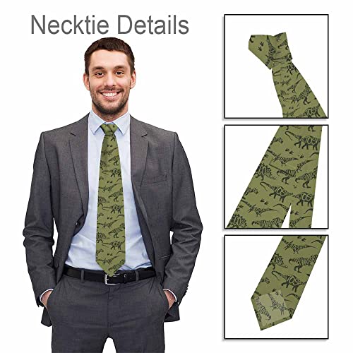 Black Dots Men's Neckties Retro Classic Circle Geometry Men's Tie for Mens Teens Business Work Casual Wedding Party - color: Green Dinosaurs