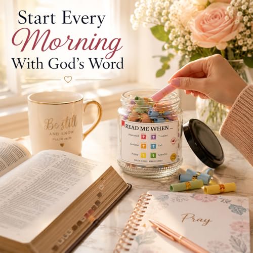 Bible Verse Jar, Christian Gifts for Women, Inspirational Scriptures for Women, Daughters, Bible Accessories, Father Day Gifts, Decorative Glass Inspirational Scripture Jar, Bible Jar