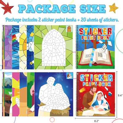 2PCS Bible Crafts for Kids Ages 4-8 Sticker Paint Books Airplane Activities Includes Christian Jesus Angel Adam&Eve and More Designs Gift Party Create 20 Pictures（Sticker Sheets are Separate） - color: Bible Sticker Book