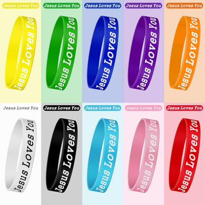 JUNEBRUSHS 42pcs Jesus Loves You Silicone Bracelets Bulk - style: Jesus Loves You Style
