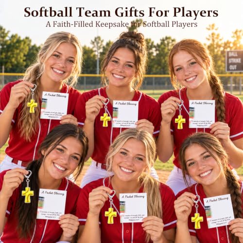 Sports Gifts for Teens, Acrylic Sports Cross Keychain with Prayer Card - color: Softball