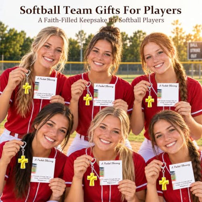 Sports Gifts for Teens, Acrylic Sports Cross Keychain with Prayer Card - color: Softball
