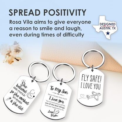 Rosa Vila Keychains For Women & Men, Gifts For Mom, Bonus Mom, Aunt, Sister, Dad, Grandma, Nurse, Teens, Coach, Teacher Pilot - style: To My Son Keychain